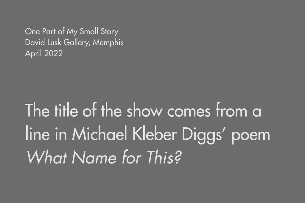 The title of the show comes from a line in Michael Kleber Diggs’ poem What Name for This?